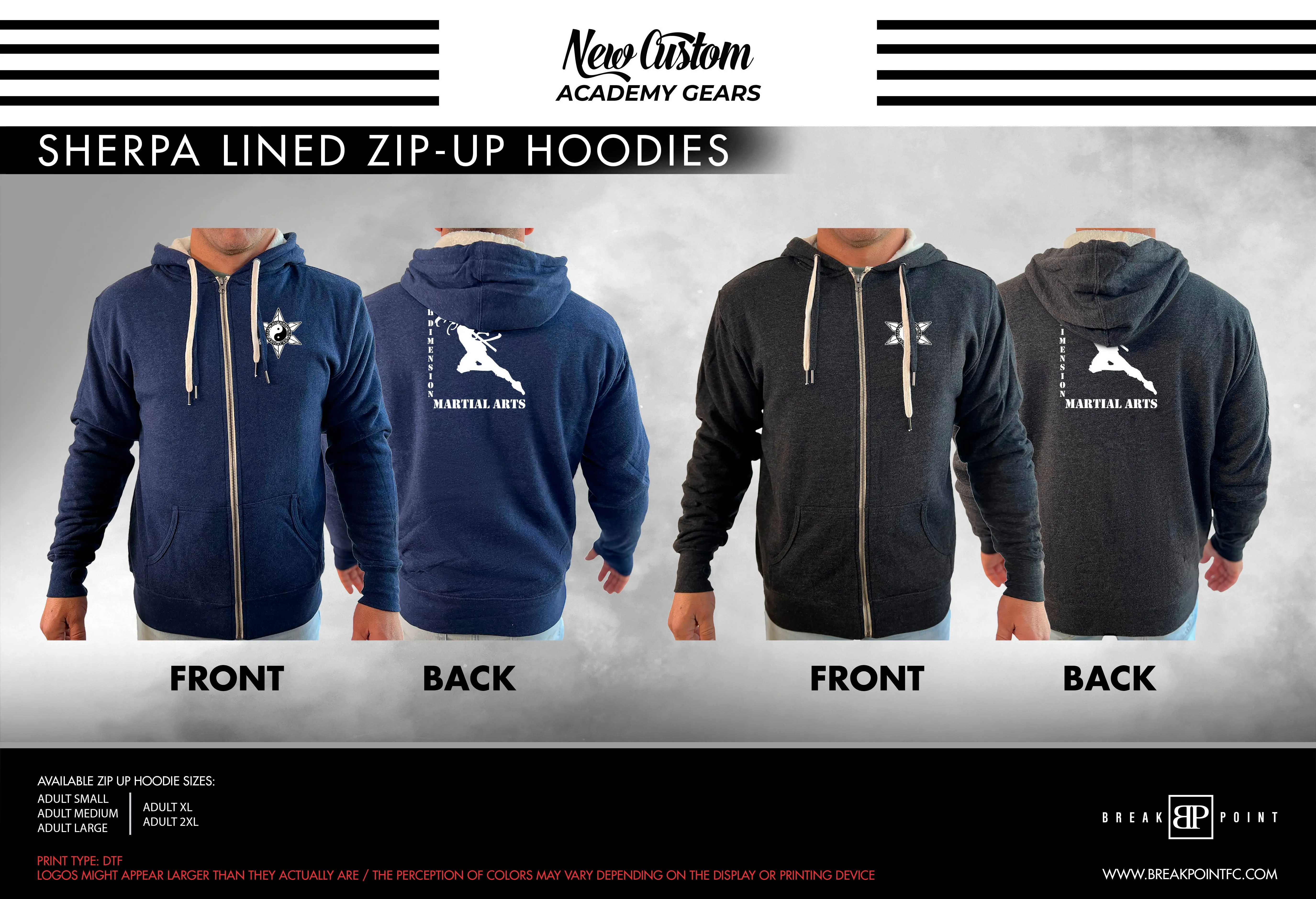 11th Dimension BJJ Academy Sherpa Lined Zip-Up Hoodie #792 C