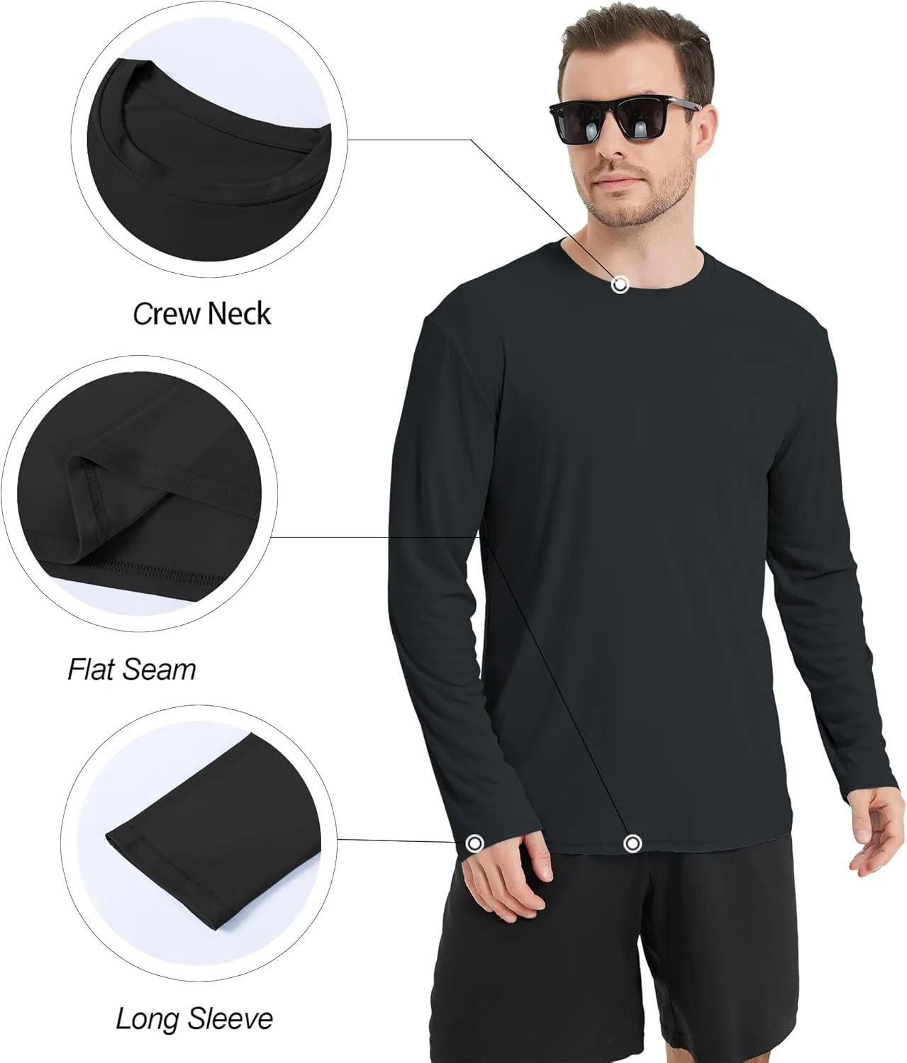 2/6 Pack Men's Long Sleeves Dry Fit Shirts, UPF 50  Rash Guard Swim SPF Fishing UV Sun Protection Shirts