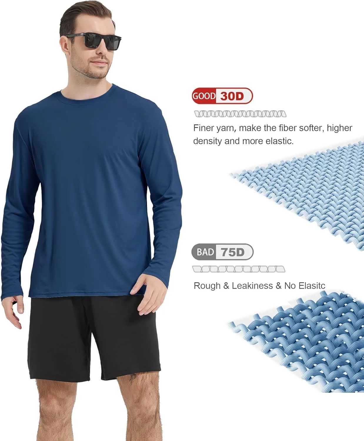 2/6 Pack Men's Long Sleeves Dry Fit Shirts, UPF 50  Rash Guard Swim SPF Fishing UV Sun Protection Shirts
