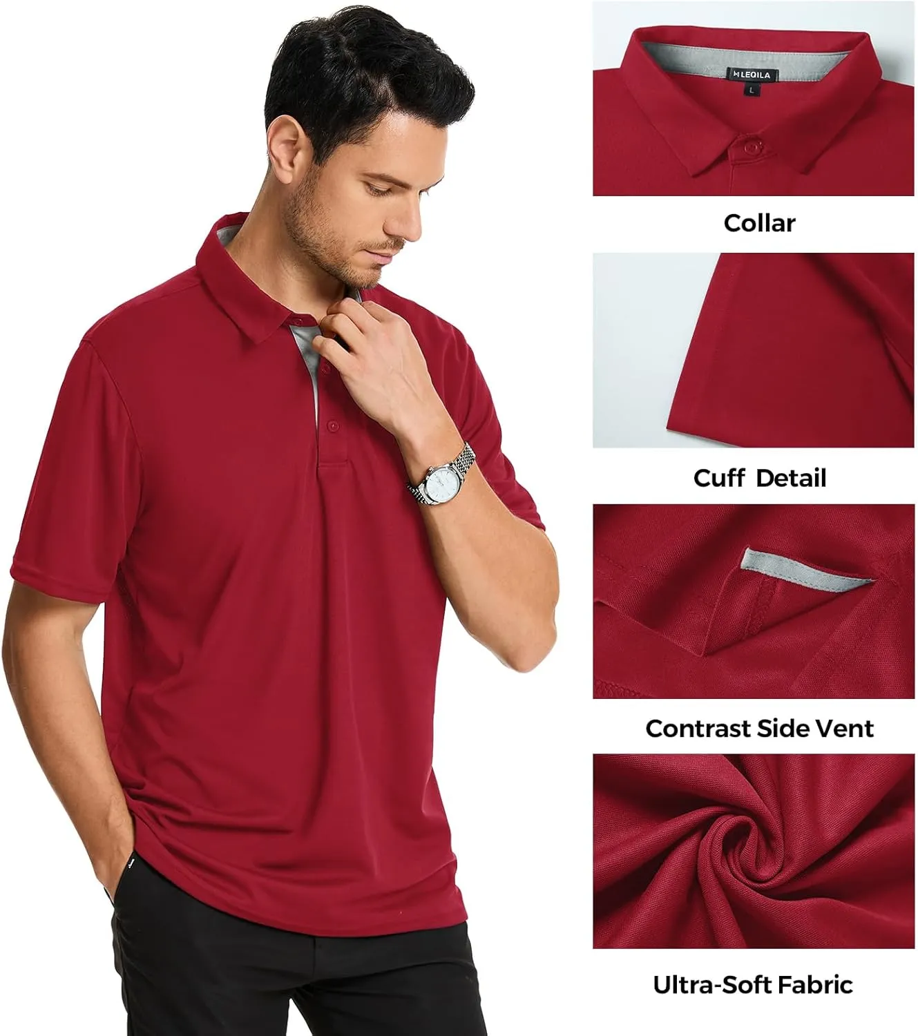 3 Pack Mens Polo Shirts Short Sleeve Dry Fit Moisture Wicking Collared Shirt Golf Polo Shirts for Men Casual Bussiness