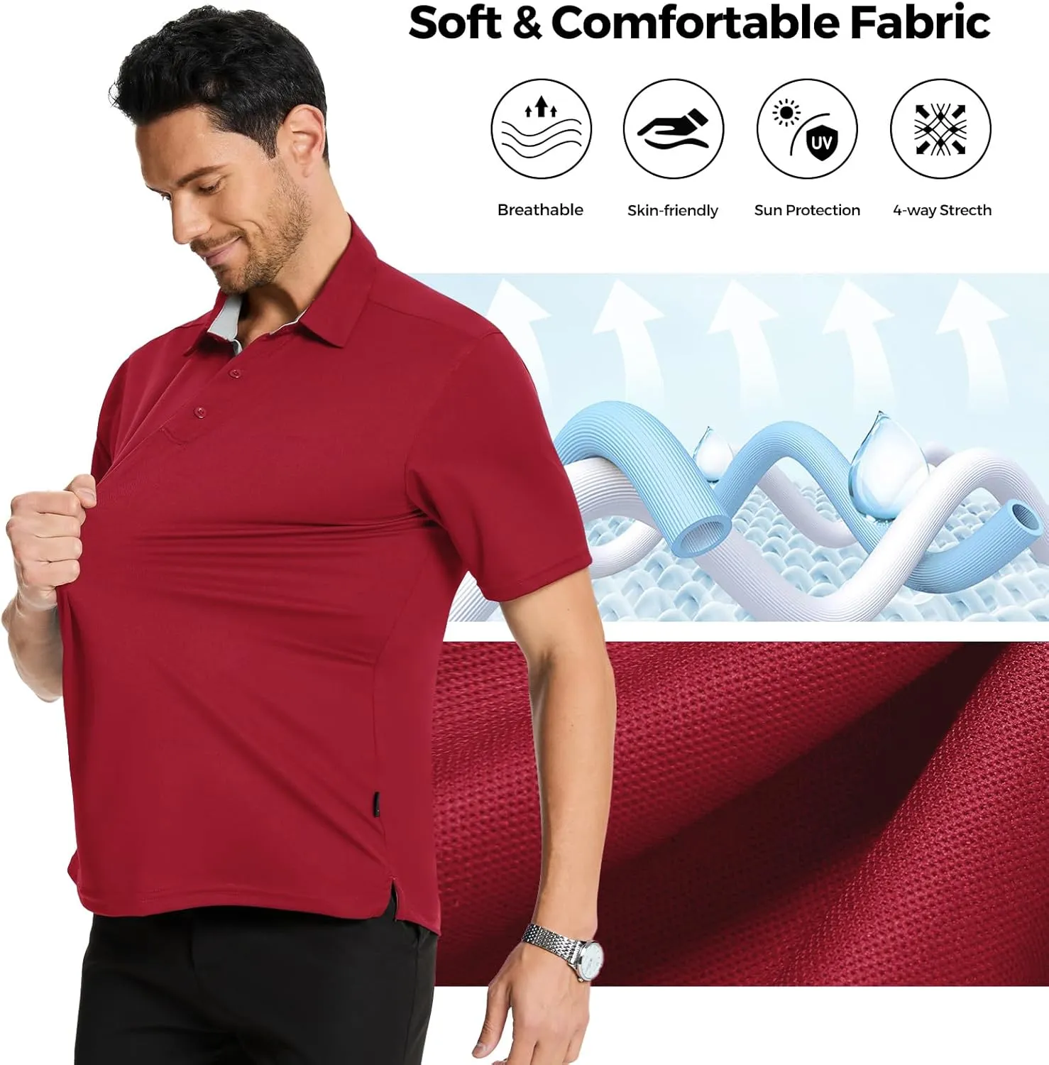 3 Pack Mens Polo Shirts Short Sleeve Dry Fit Moisture Wicking Collared Shirt Golf Polo Shirts for Men Casual Bussiness