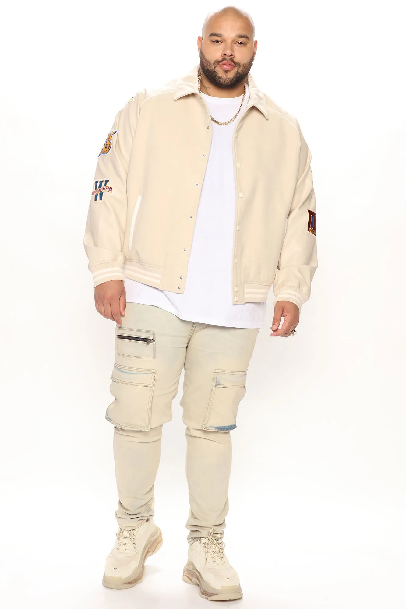 All Around The World Varsity Jacket - Beige