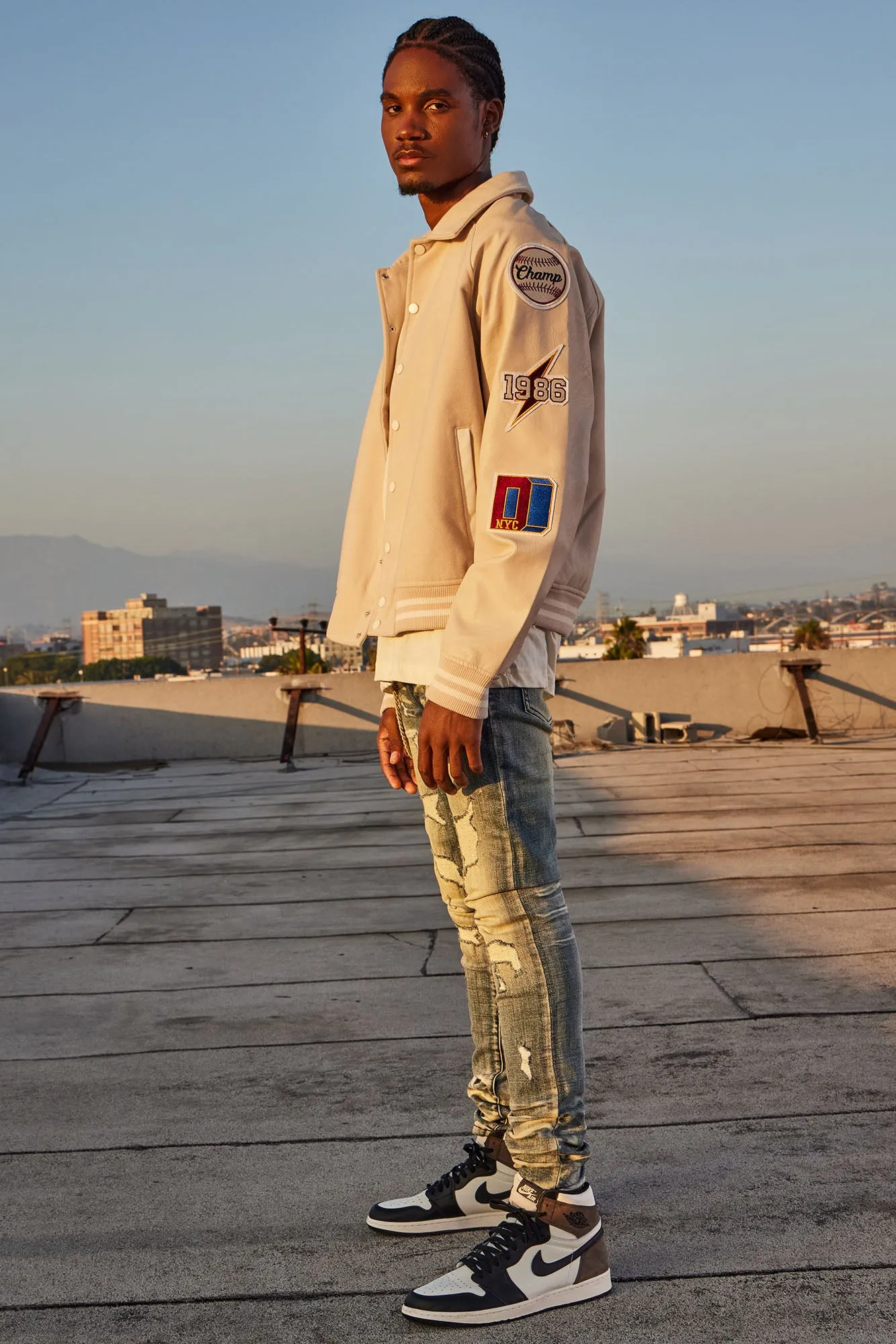 All Around The World Varsity Jacket - Beige