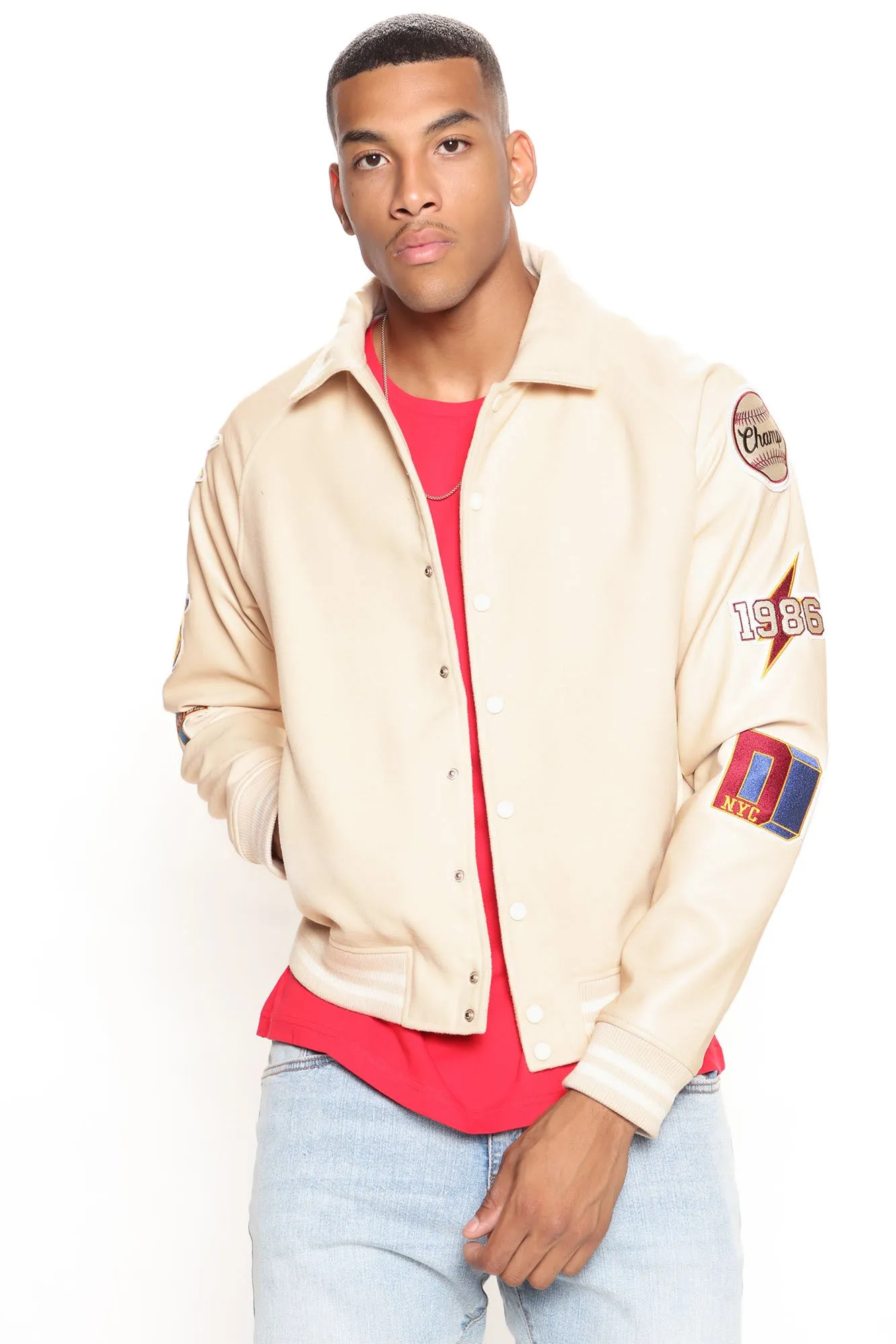 All Around The World Varsity Jacket - Beige
