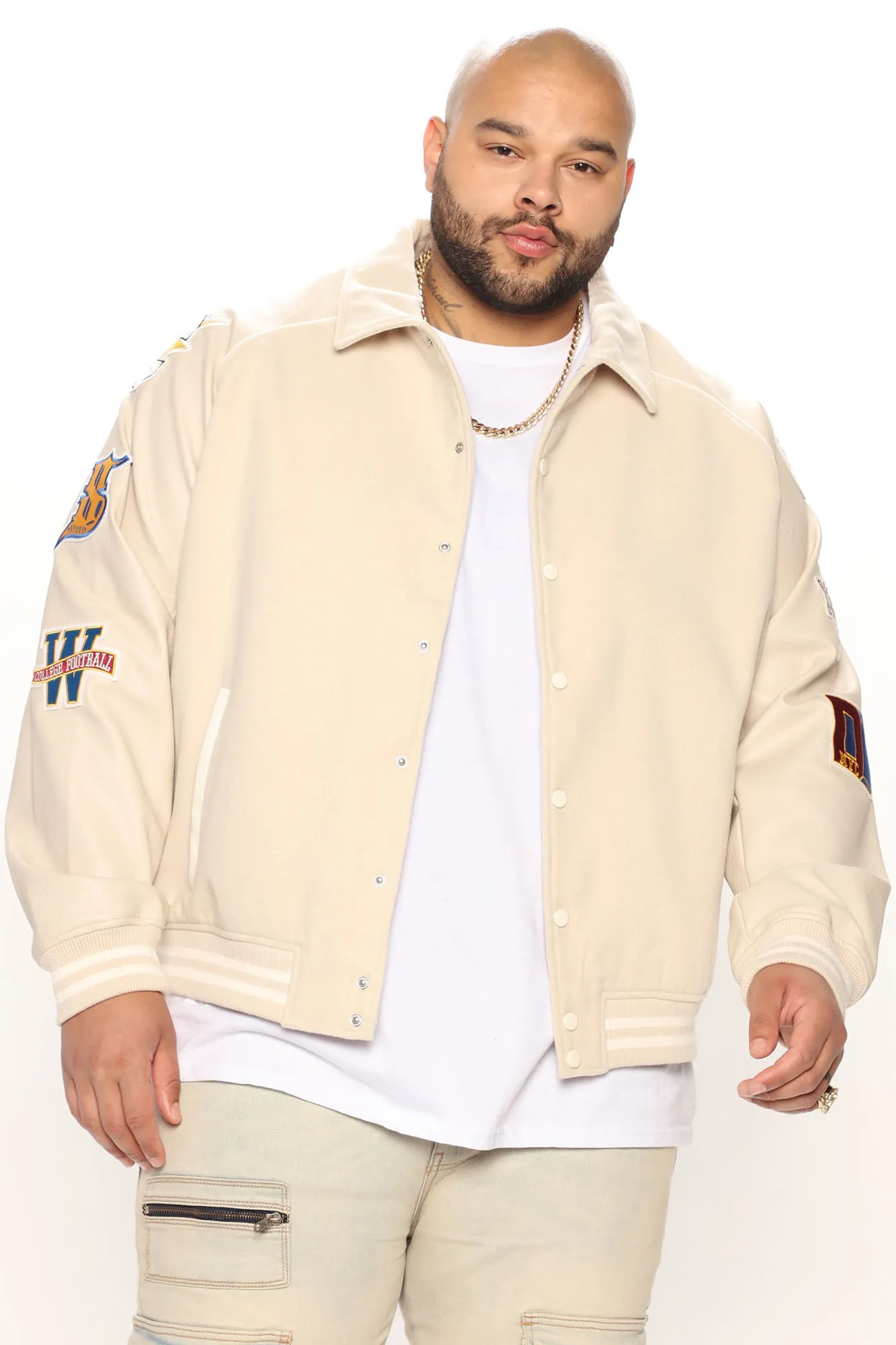 All Around The World Varsity Jacket - Beige