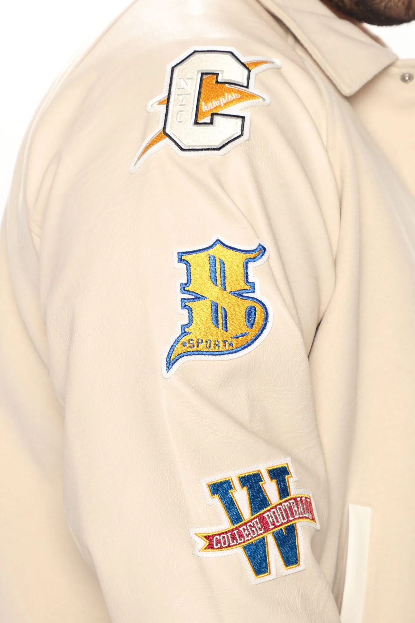 All Around The World Varsity Jacket - Beige