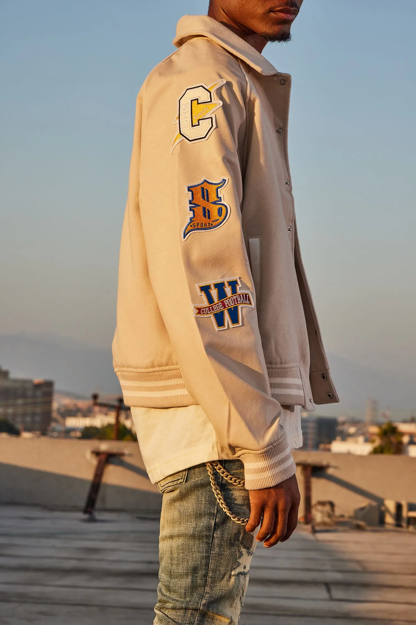 All Around The World Varsity Jacket - Beige