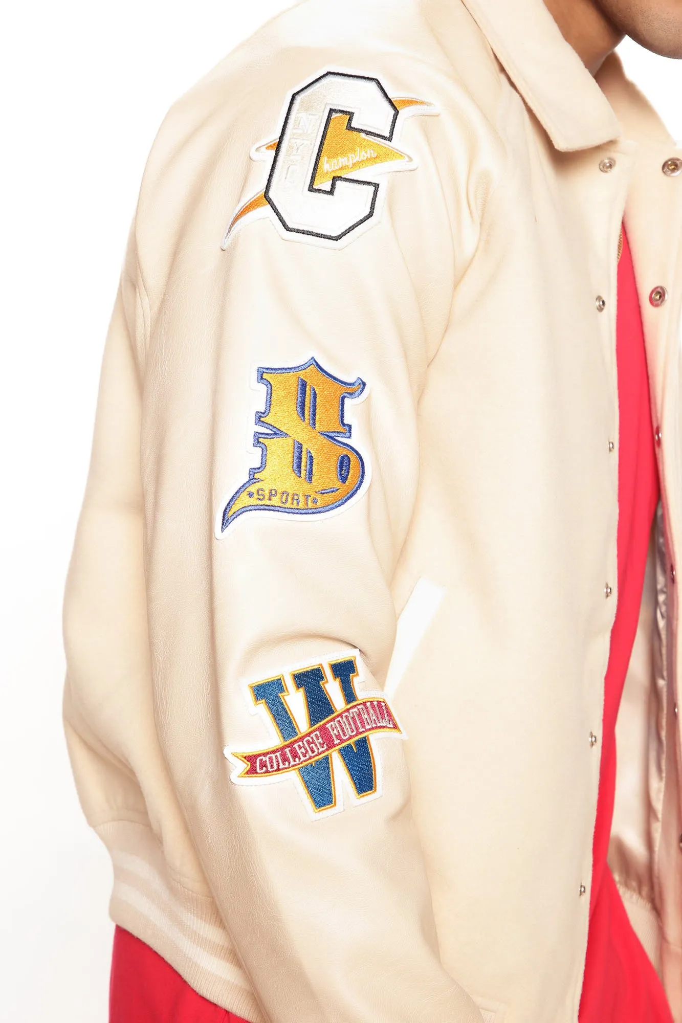 All Around The World Varsity Jacket - Beige