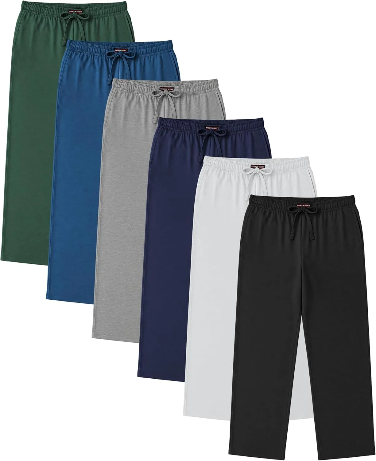 Andrew Scott Men's 6 Pack 100% Cotton Jersey Knit Yoga Lounge & Sleep Pajama Pants