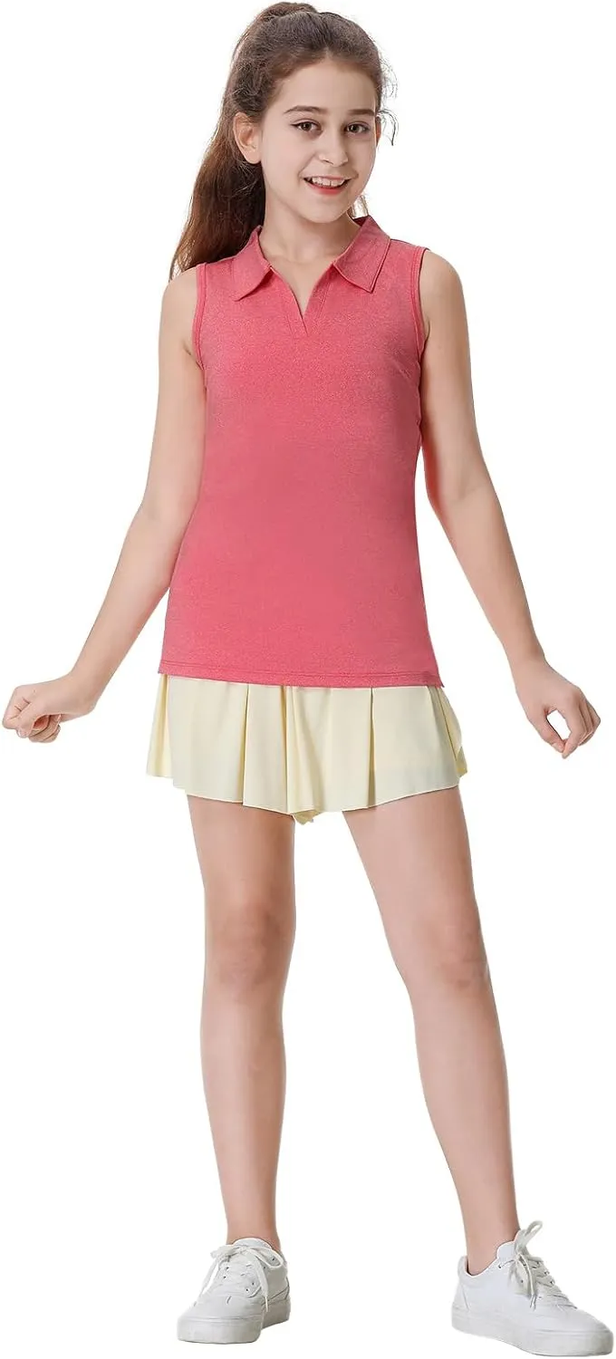 ANIVIVO Girls' Polo Shirts Sleeveless kids Golf Tennis Shirts V Neck Athletic Tank Tops Lightweight Quick Dry