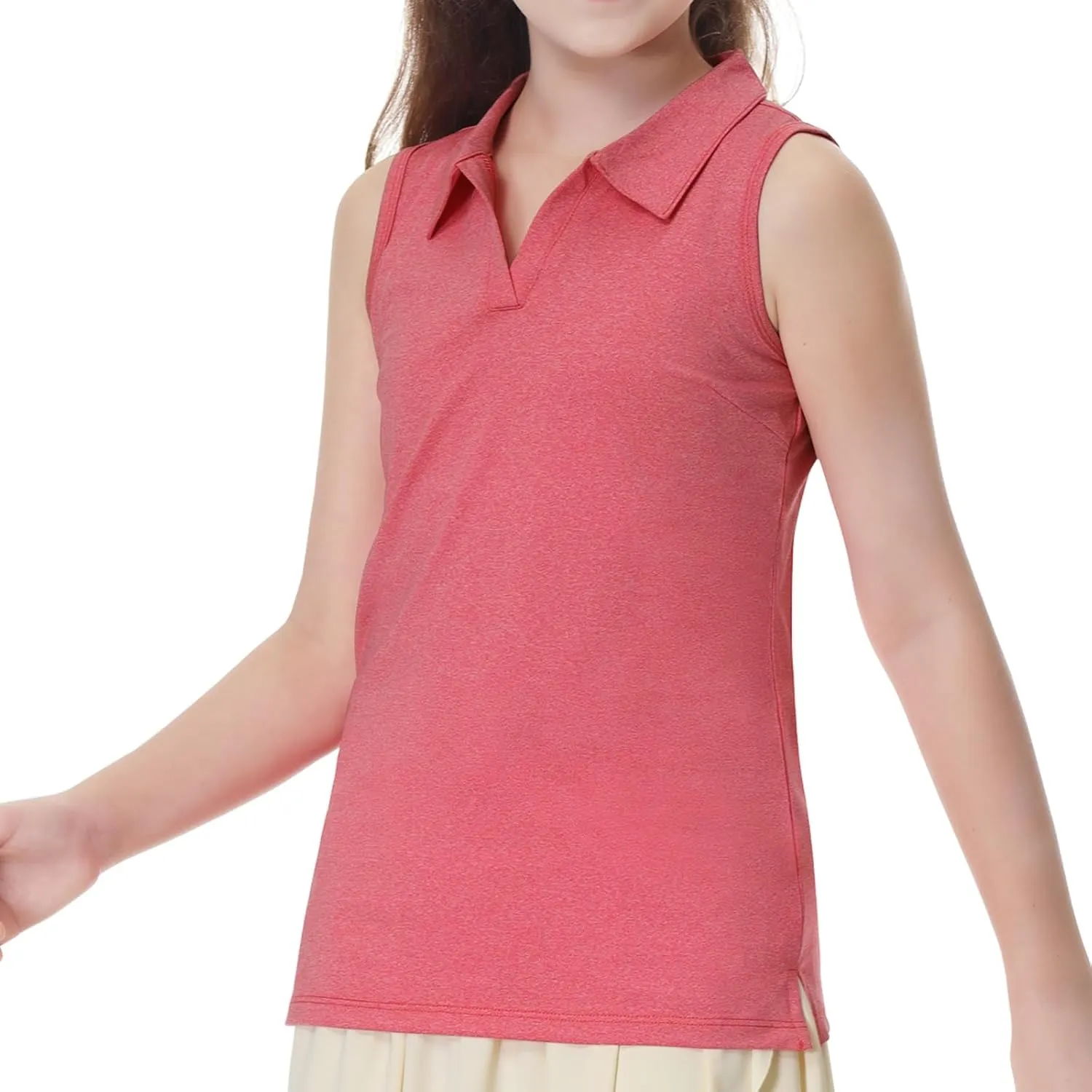 ANIVIVO Girls' Polo Shirts Sleeveless kids Golf Tennis Shirts V Neck Athletic Tank Tops Lightweight Quick Dry