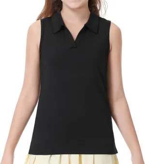 ANIVIVO Girls' Polo Shirts Sleeveless kids Golf Tennis Shirts V Neck Athletic Tank Tops Lightweight Quick Dry