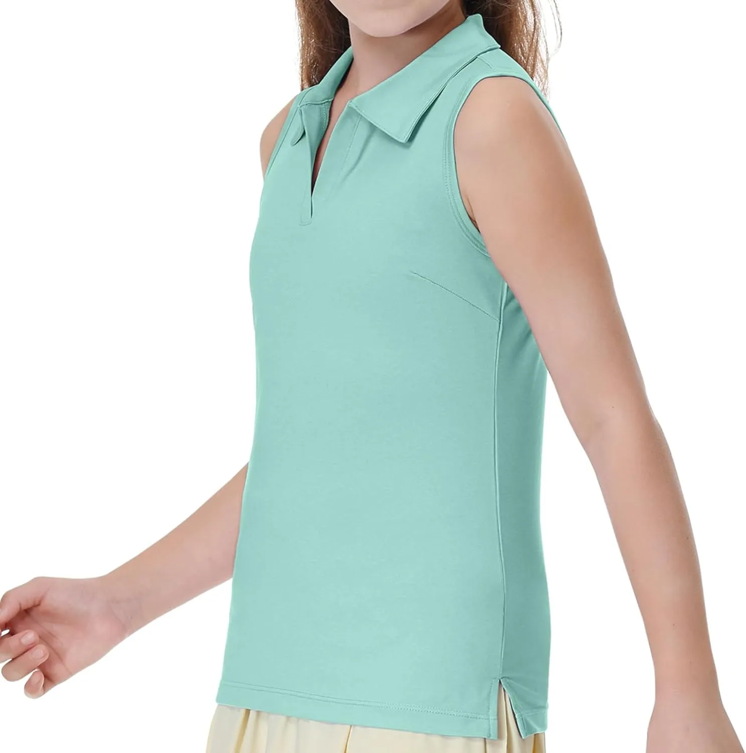 ANIVIVO Girls' Polo Shirts Sleeveless kids Golf Tennis Shirts V Neck Athletic Tank Tops Lightweight Quick Dry