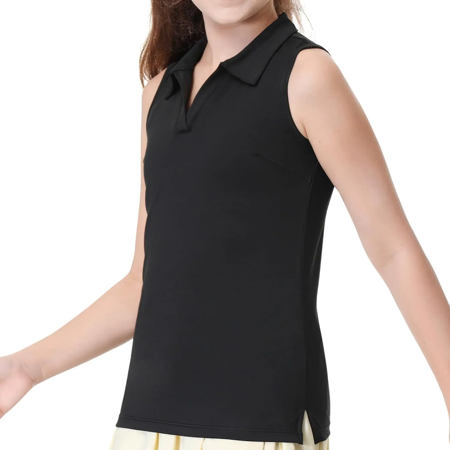 ANIVIVO Girls' Polo Shirts Sleeveless kids Golf Tennis Shirts V Neck Athletic Tank Tops Lightweight Quick Dry