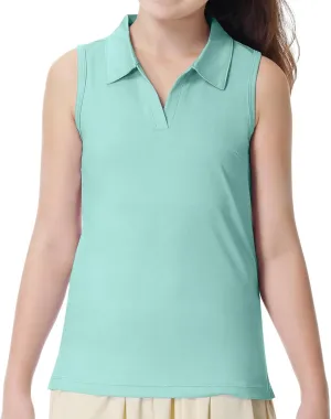 ANIVIVO Girls' Polo Shirts Sleeveless kids Golf Tennis Shirts V Neck Athletic Tank Tops Lightweight Quick Dry