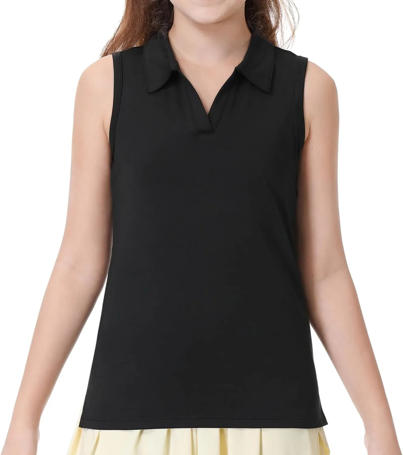 ANIVIVO Girls' Polo Shirts Sleeveless kids Golf Tennis Shirts V Neck Athletic Tank Tops Lightweight Quick Dry