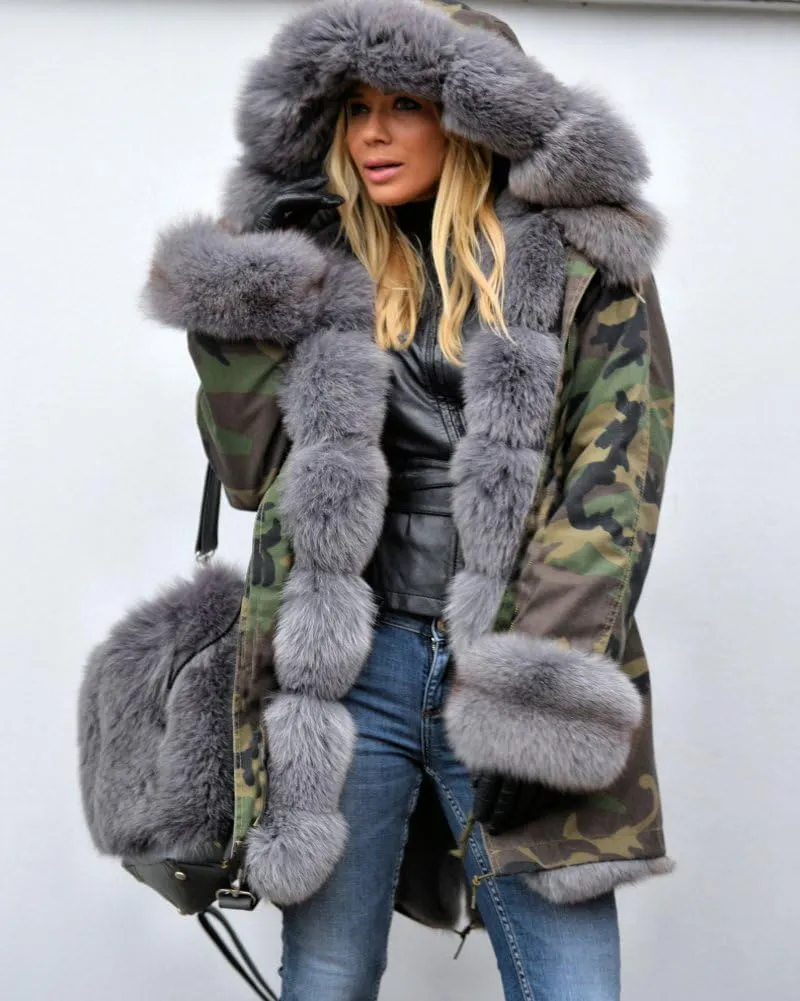 Aofur Womens Hooded Faux Fur Lined Warm Coats Parkas Anoraks Outwear Winter Long Jackets