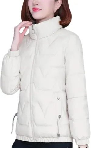 Autumn Winter Warm Cotton Coat Womens Windproof Stand-Up Collar Down Cotton Jacket Padded Puffer Parkas