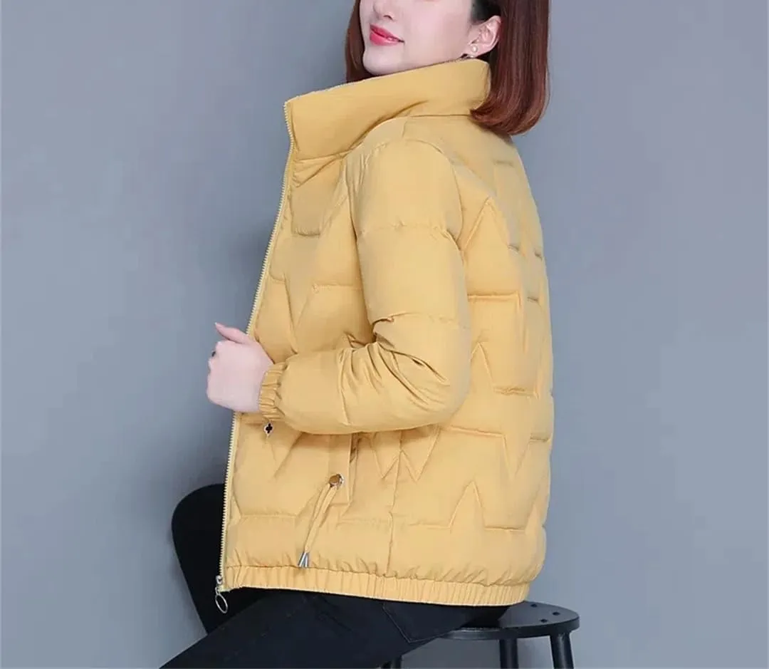 Autumn Winter Warm Cotton Coat Womens Windproof Stand-Up Collar Down Cotton Jacket Padded Puffer Parkas