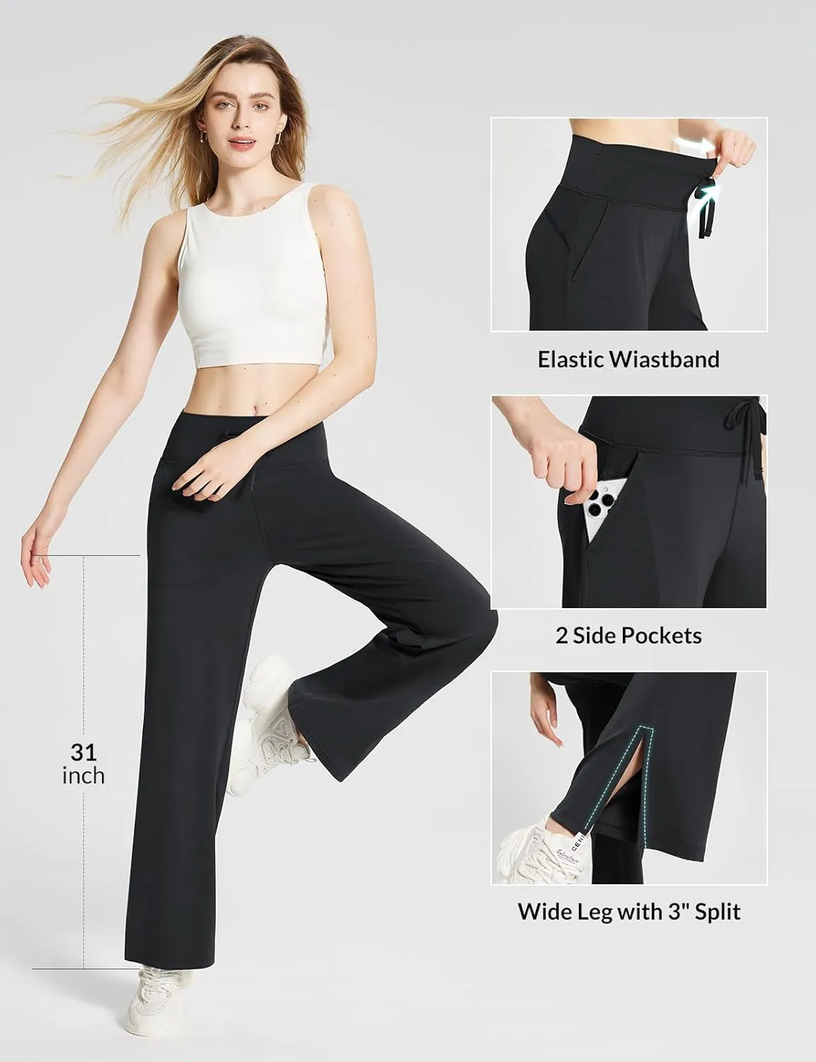 baleaf Women's Loose Yoga Pants Wide Leg Athletic Pants High Waisted Casual Lounge Drawstring Sweatpants with Pockets