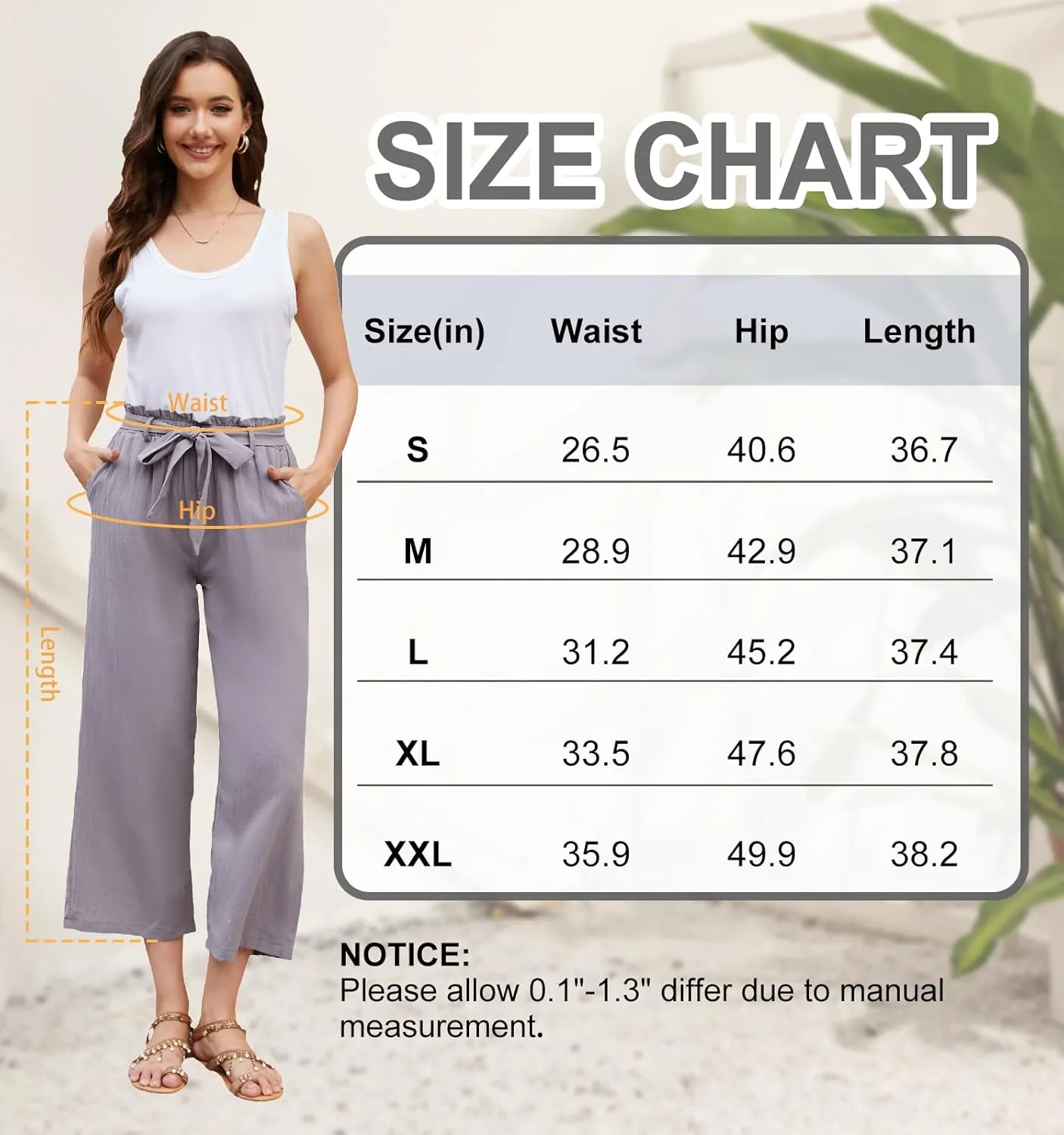 BATHRINS Women Cotton Linen Casual Flowy Pants Boho Tie Knot Palazzo Beach Pants Loose Wide Leg Trousers with Pockets