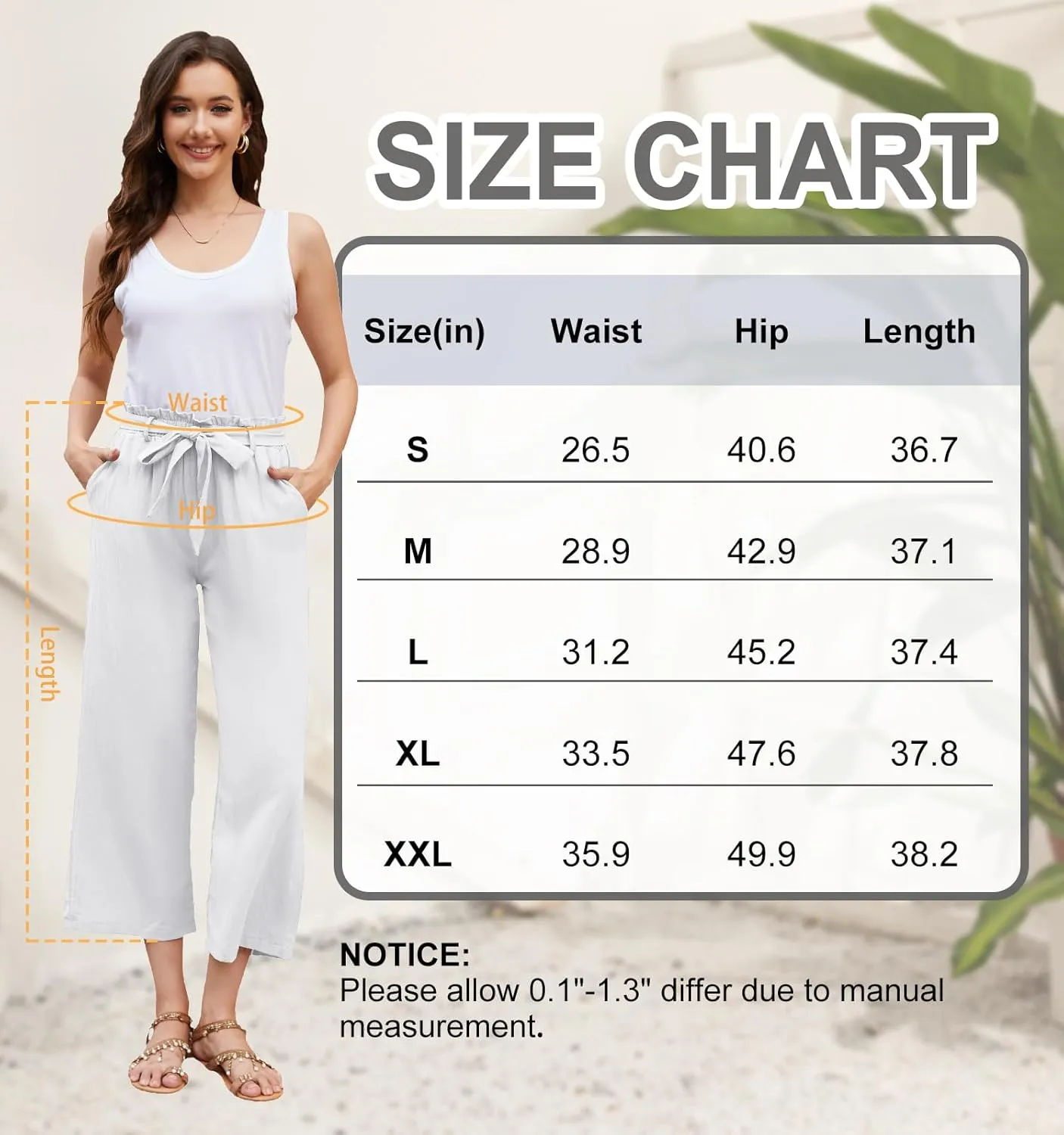 BATHRINS Women Cotton Linen Casual Flowy Pants Boho Tie Knot Palazzo Beach Pants Loose Wide Leg Trousers with Pockets