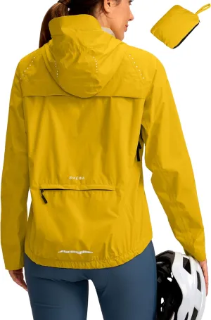 Bikewa Women's Cycling Rain Jackets Waterproof Windbreaker Lightweight Running Windproof Reflective Jacket Packable Hooded