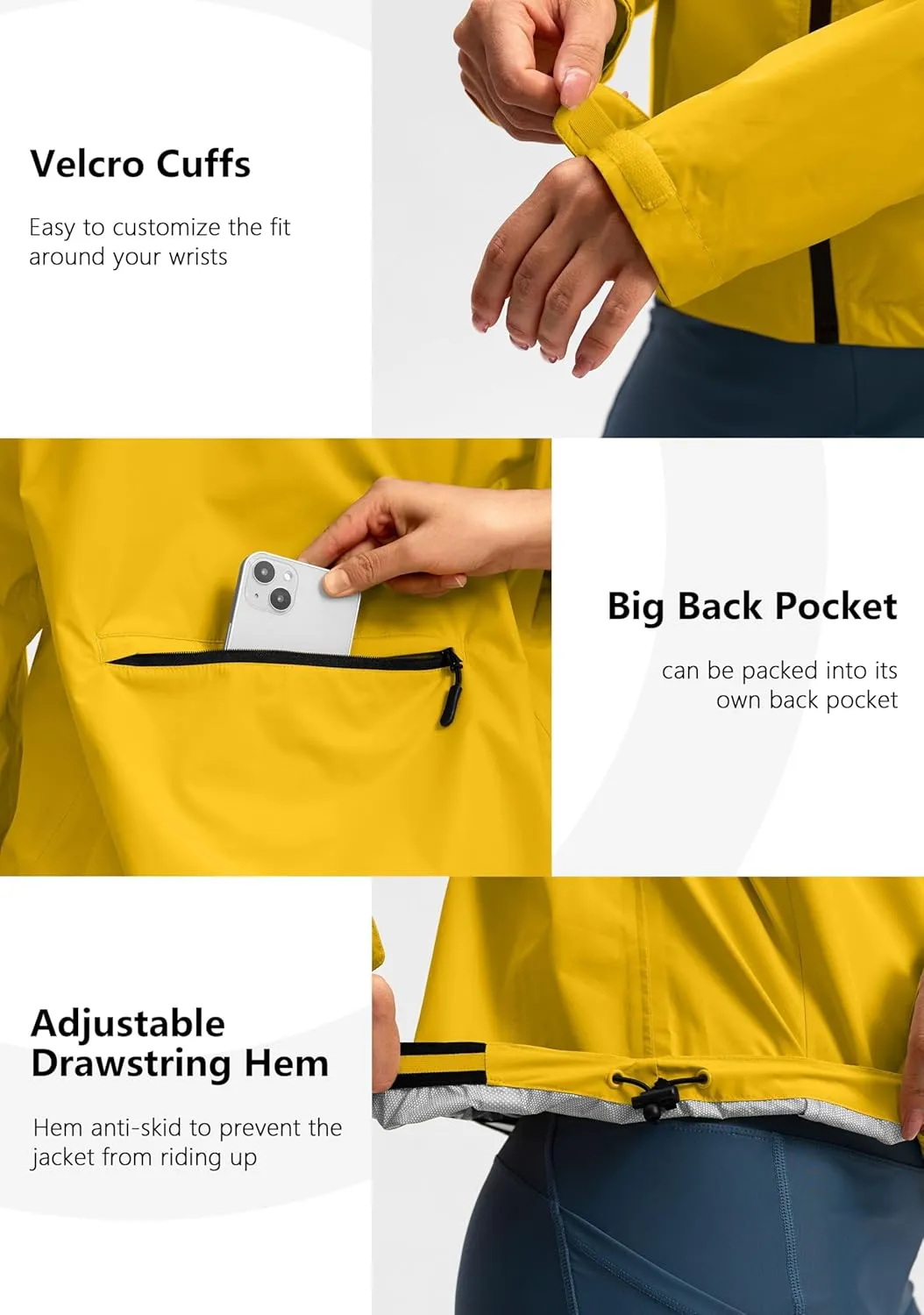Bikewa Women's Cycling Rain Jackets Waterproof Windbreaker Lightweight Running Windproof Reflective Jacket Packable Hooded