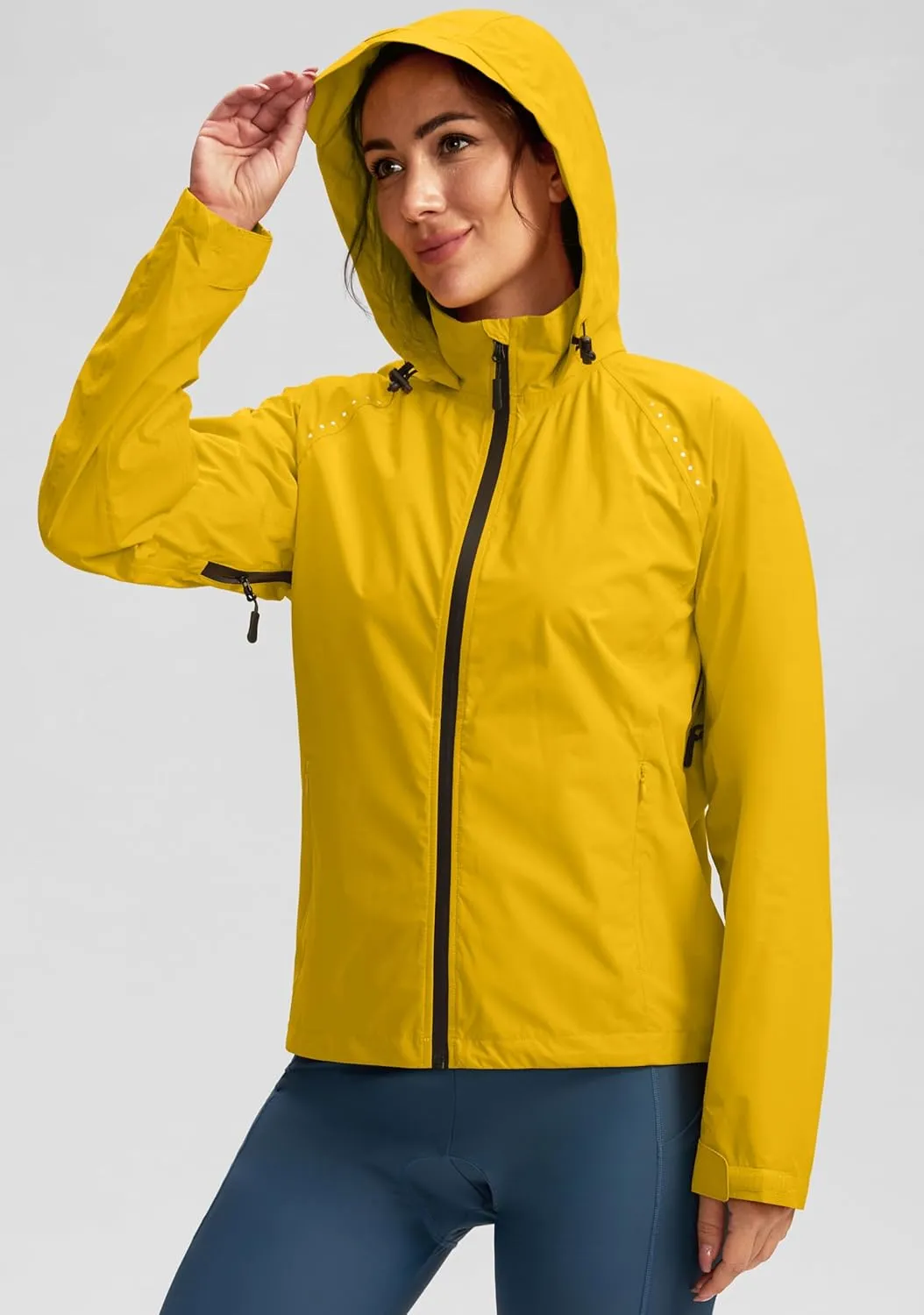 Bikewa Women's Cycling Rain Jackets Waterproof Windbreaker Lightweight Running Windproof Reflective Jacket Packable Hooded