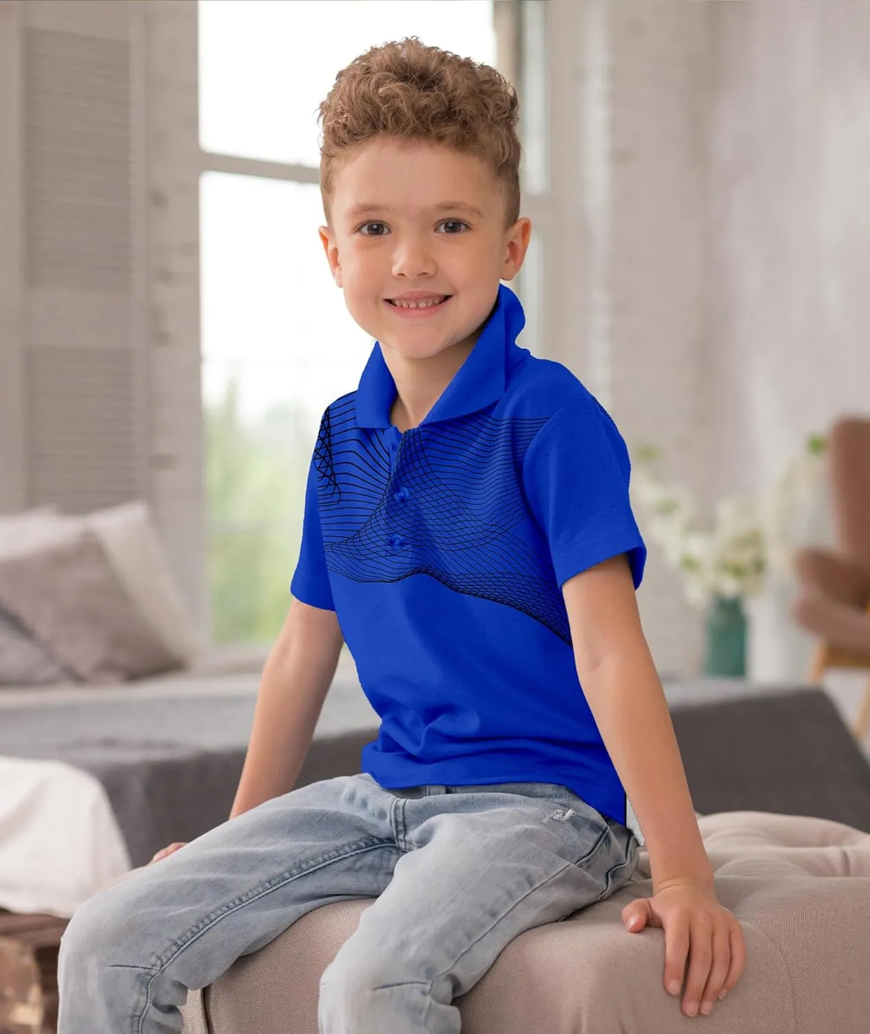 Boys Printed Polo Shirt Short Sleeve Stylish Moisture Wicking UPF 30  Performance Golf Shirts 7-16 Years