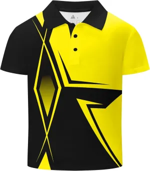 Boys Printed Polo Shirt Short Sleeve Stylish Moisture Wicking UPF 30  Performance Golf Shirts 7-16 Years