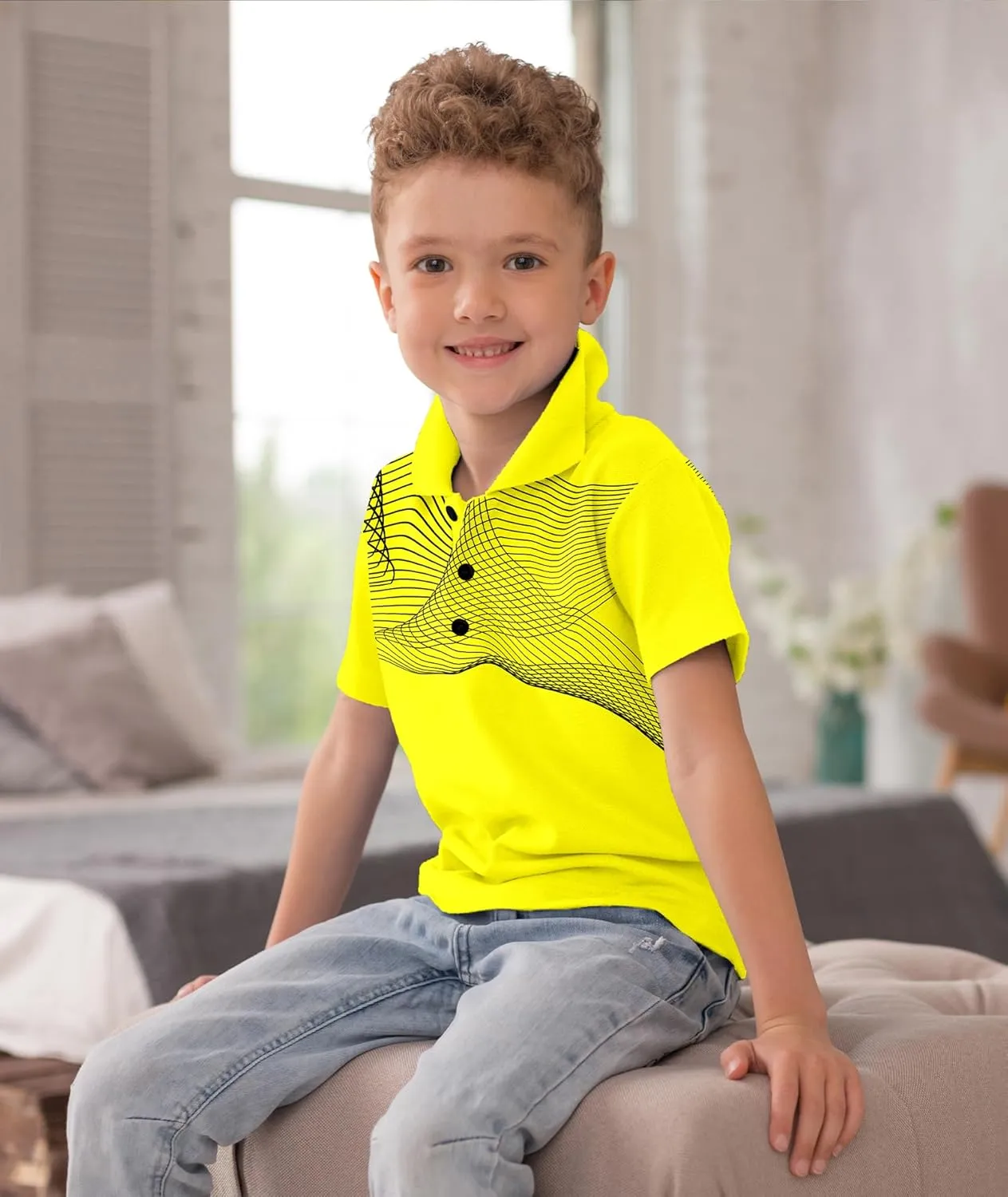 Boys Printed Polo Shirt Short Sleeve Stylish Moisture Wicking UPF 30  Performance Golf Shirts 7-16 Years