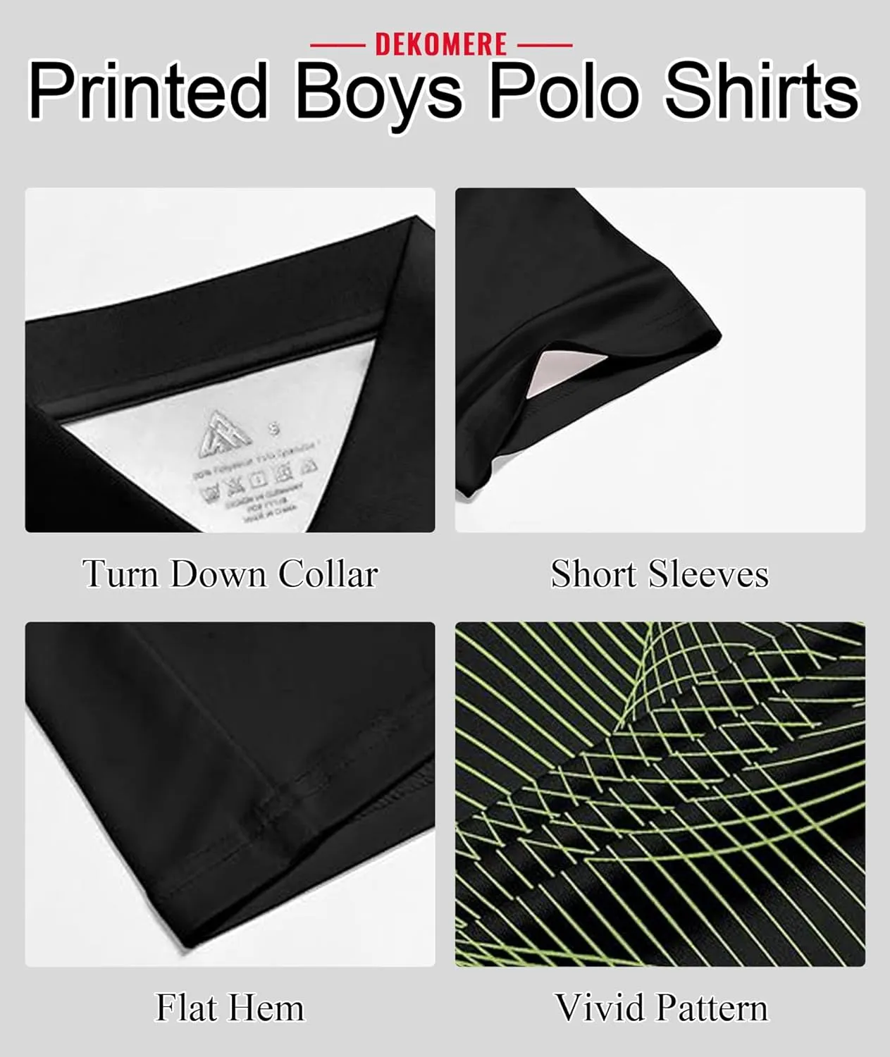 Boys Printed Polo Shirt Short Sleeve Stylish Moisture Wicking UPF 30  Performance Golf Shirts 7-16 Years