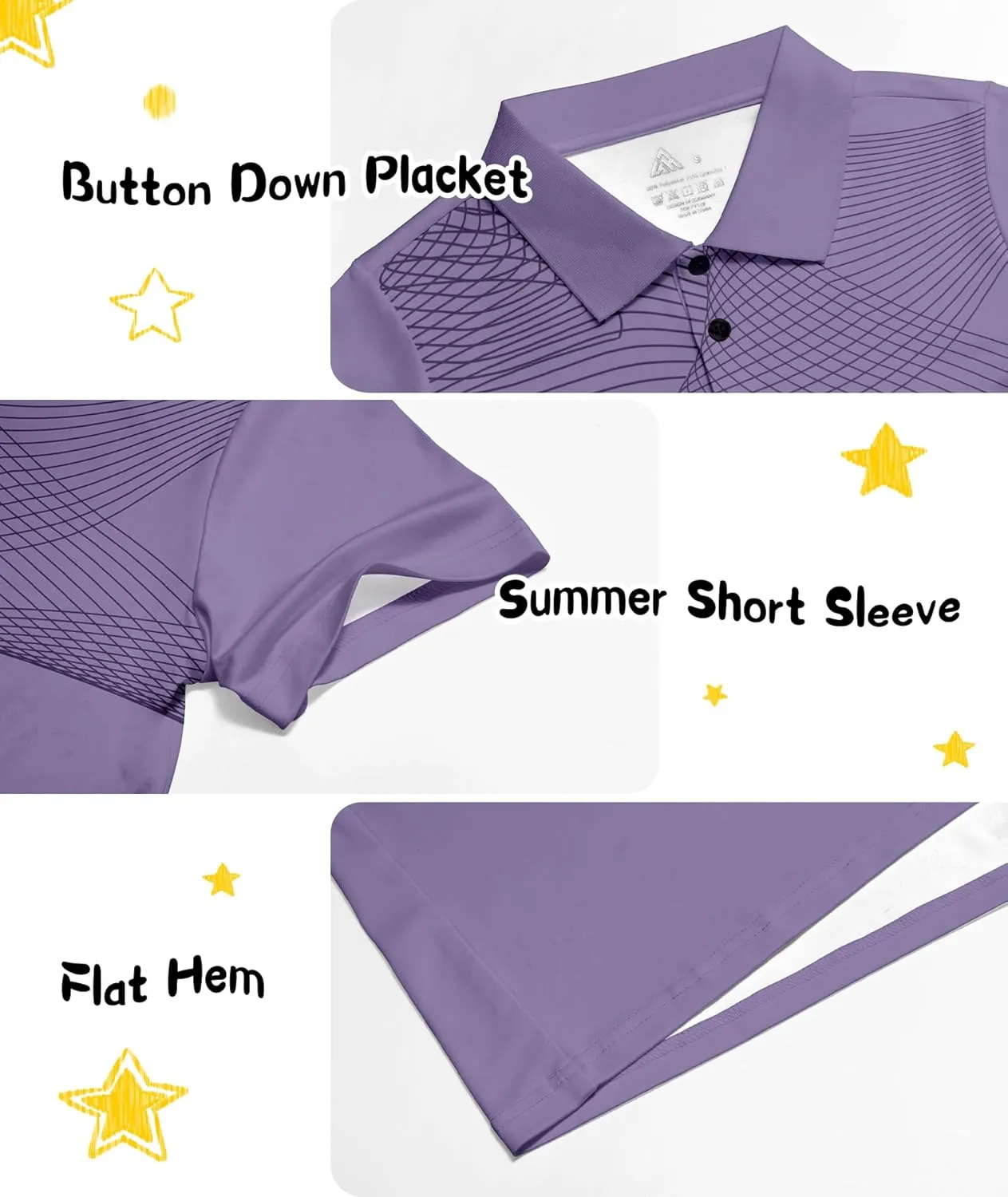 Boys Printed Polo Shirt Short Sleeve Stylish Moisture Wicking UPF 30  Performance Golf Shirts 7-16 Years