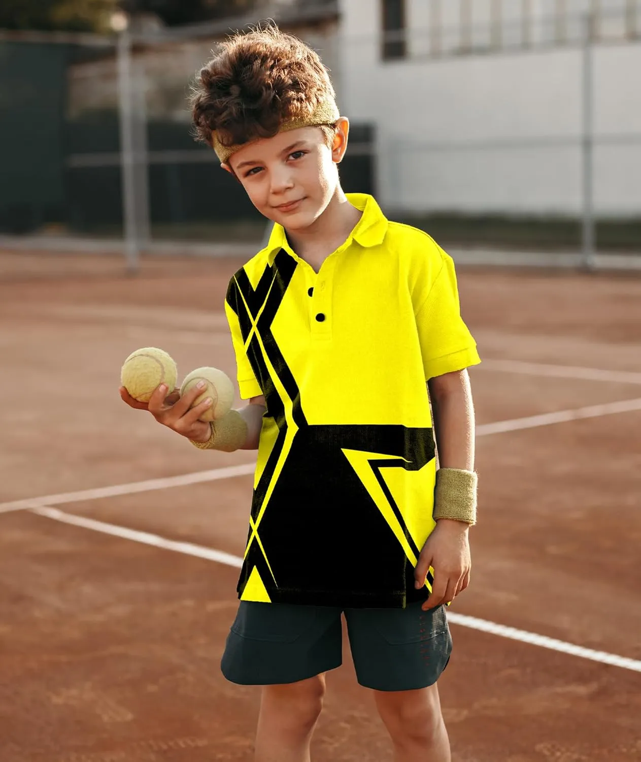 Boys Printed Polo Shirt Short Sleeve Stylish Moisture Wicking UPF 30  Performance Golf Shirts 7-16 Years