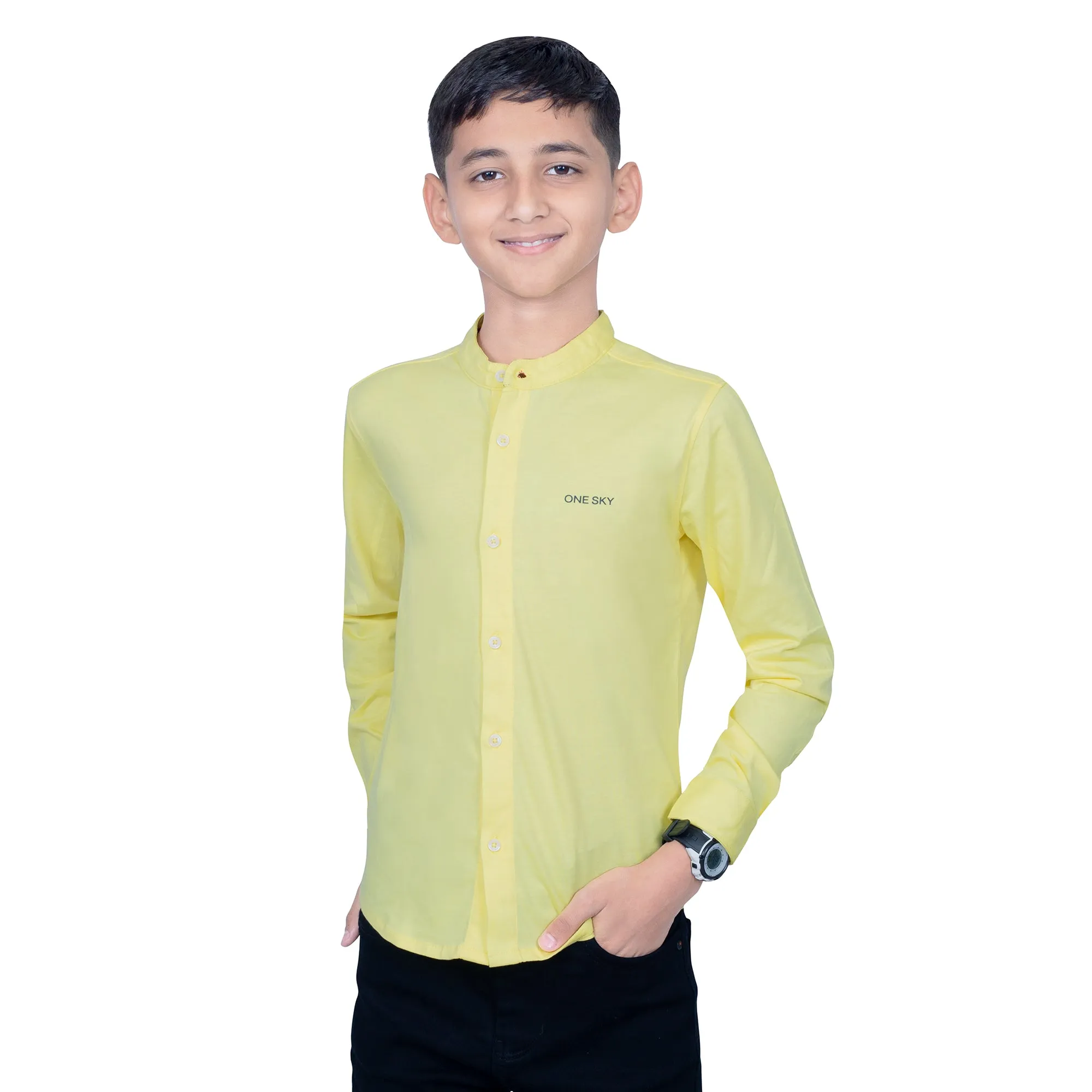 Boys Soft Yellow Cotton Full Sleeves Shirt