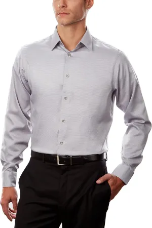 Calvin Klein Men's Dress Shirts Non Iron Regular Fit Stretch Unsolid Solid Shirt, ash, 17.5" Neck 34-35" Sleeve