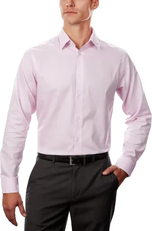 Calvin Klein Men's Dress Shirts Non Iron Regular Fit Stretch Unsolid Solid Shirt, Pink, 15.5" Neck 32-33" Sleeve