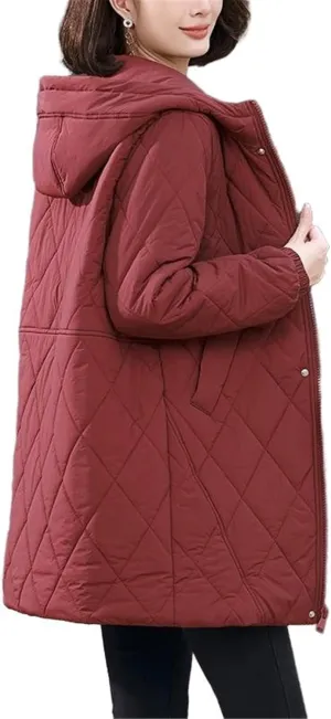 CHONG FENG XIA Women's Autumn and Winter Padded Jacket with Thin Cotton Plus Size Cotton Coat