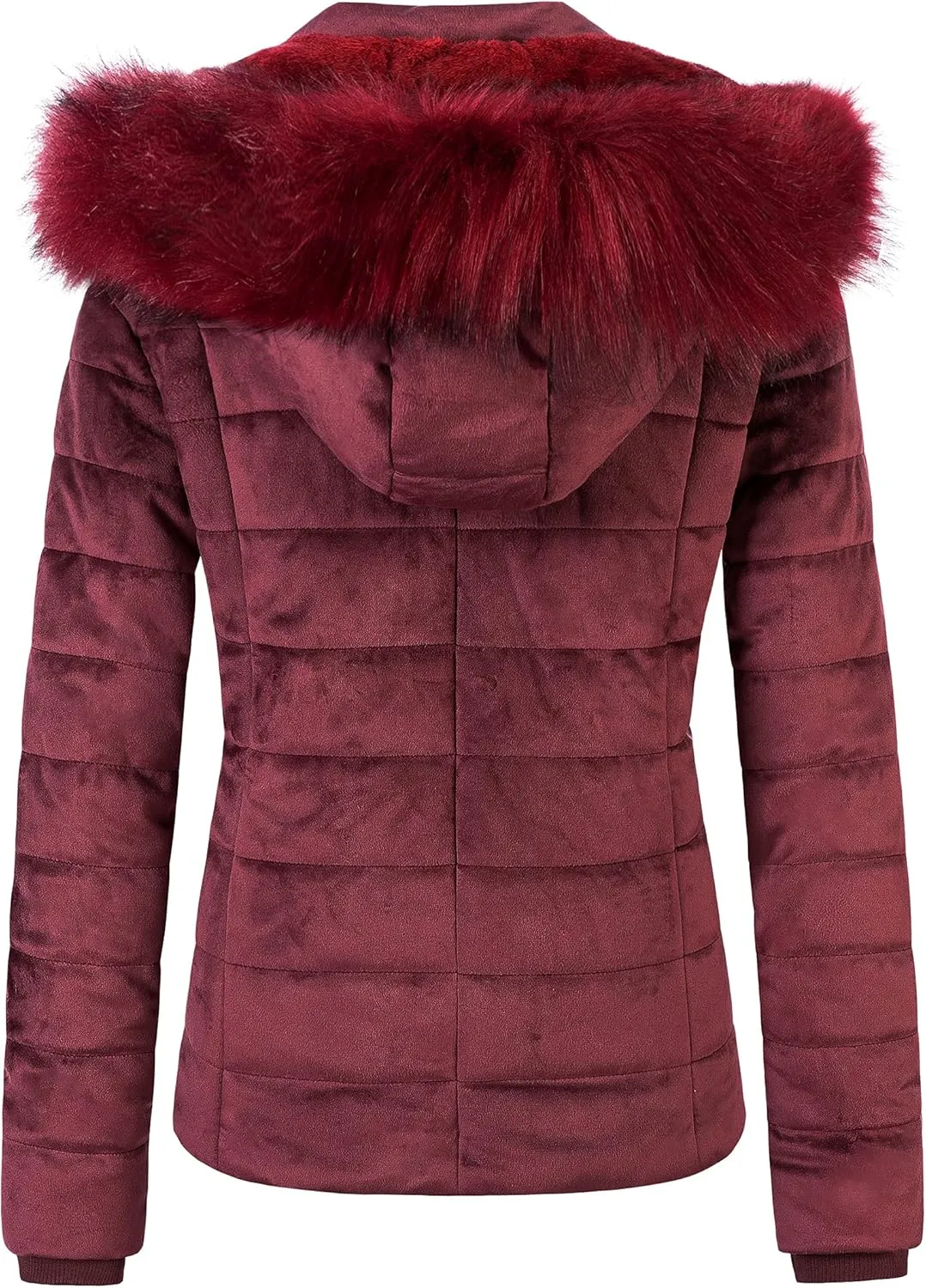 Chrisuno Women's Casual Short Winter Puffer Coat Soft Faux Fur Lining Lightweight Warm Jackets With Removable Hood