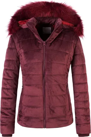 Chrisuno Women's Casual Short Winter Puffer Coat Soft Faux Fur Lining Lightweight Warm Jackets With Removable Hood