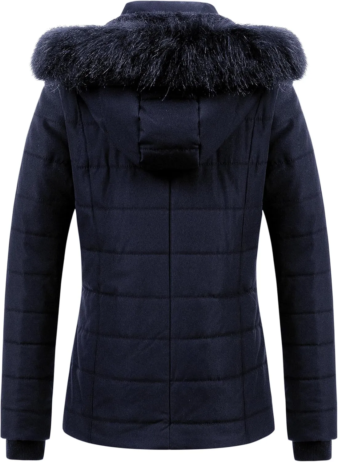 Chrisuno Women's Casual Short Winter Puffer Coat Soft Faux Fur Lining Lightweight Warm Jackets With Removable Hood
