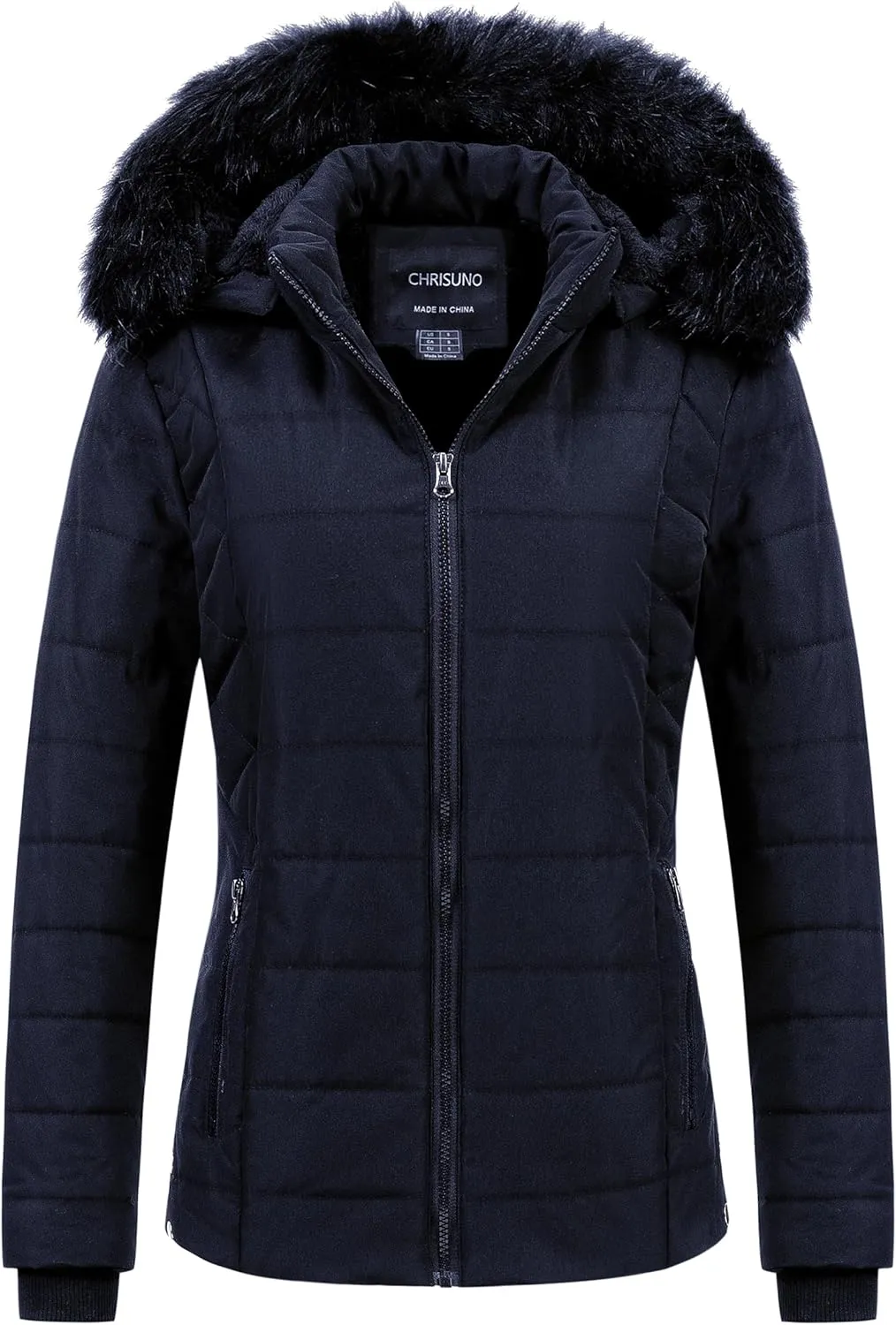 Chrisuno Women's Casual Short Winter Puffer Coat Soft Faux Fur Lining Lightweight Warm Jackets With Removable Hood
