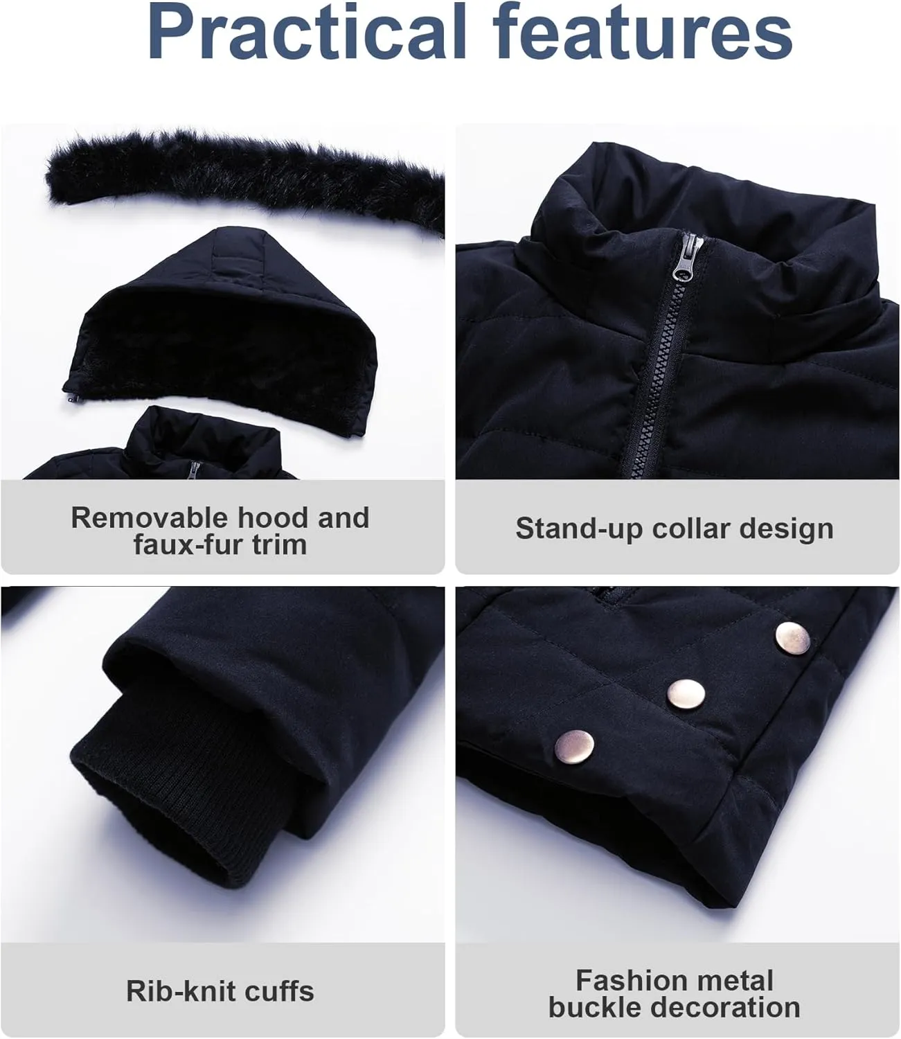 Chrisuno Women's Casual Short Winter Puffer Coat Soft Faux Fur Lining Lightweight Warm Jackets With Removable Hood