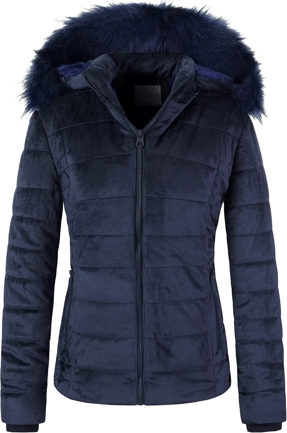 Chrisuno Women's Casual Short Winter Puffer Coat Soft Faux Fur Lining Lightweight Warm Jackets With Removable Hood