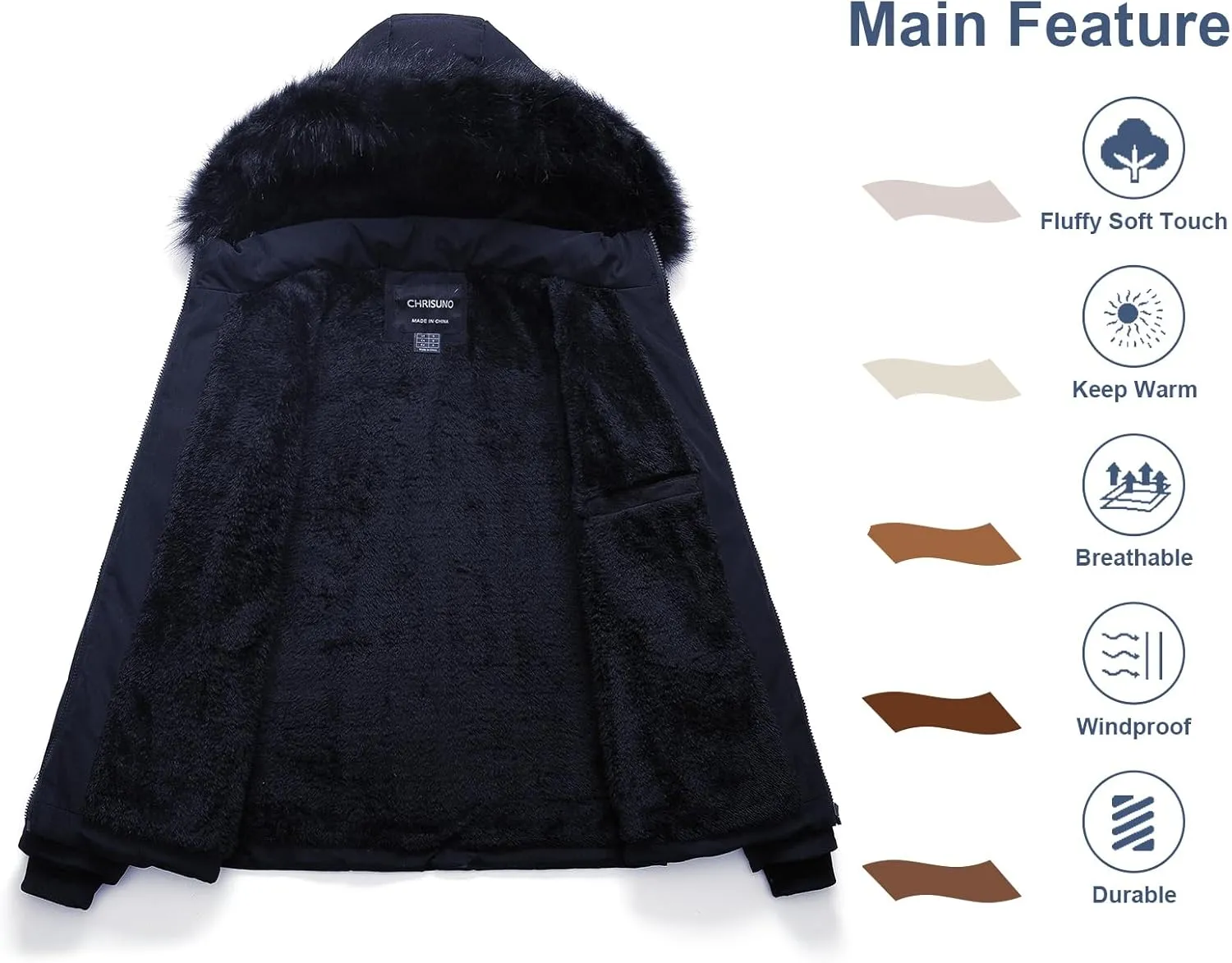 Chrisuno Women's Casual Short Winter Puffer Coat Soft Faux Fur Lining Lightweight Warm Jackets With Removable Hood