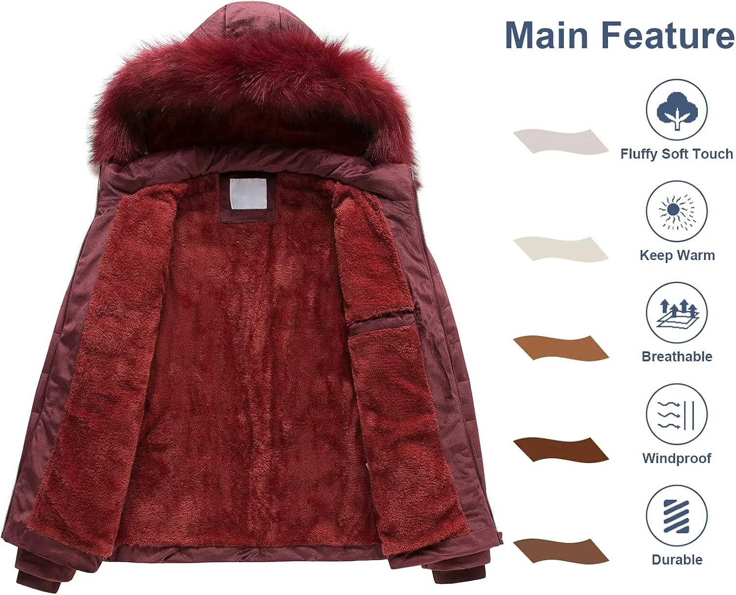 Chrisuno Women's Casual Short Winter Puffer Coat Soft Faux Fur Lining Lightweight Warm Jackets With Removable Hood