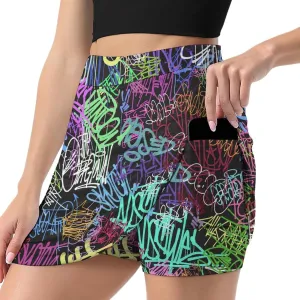 Colorful Flower Shorts Skirt Women Golf Skirt Tennis Skirt Mini Skirts High Waist Single Pocket Exercise Skorts