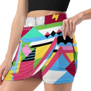 Colorful Flower Shorts Skirt Women Golf Skirt Tennis Skirt Mini Skirts High Waist Single Pocket Exercise Skorts