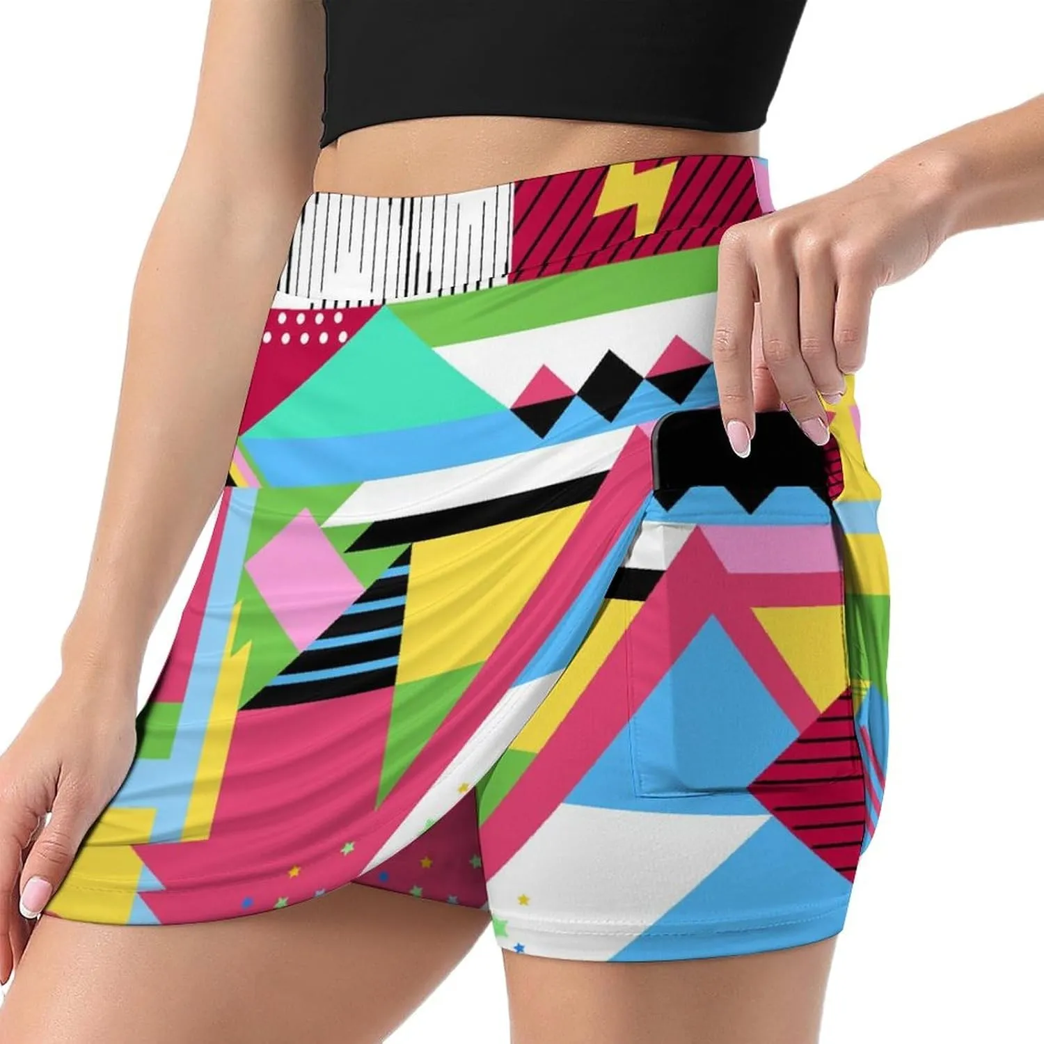Colorful Flower Shorts Skirt Women Golf Skirt Tennis Skirt Mini Skirts High Waist Single Pocket Exercise Skorts